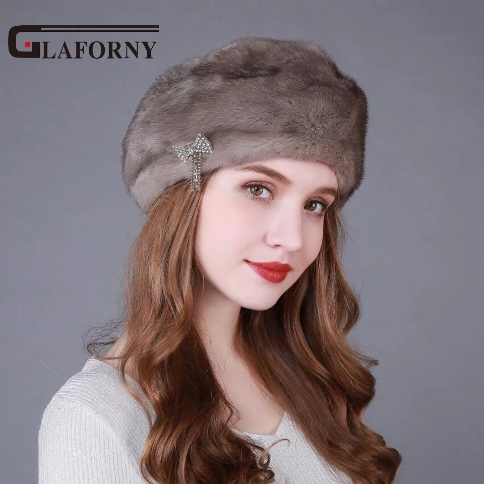 Glaforny 2018 Новое поступление шапки из натурального меха норки береты цельного
