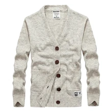 Зимний свитер с v-образным вырезом, облегающая мужская одежда с длинным рукавом, качественные вязаные толстые свитера на пуговицах, Повседневный пуловер, однотонный цвет