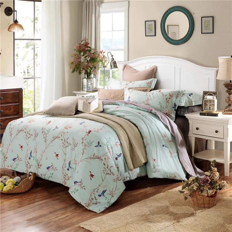

100% Cotton 4Pcs Floral Tree Print Bedding set Double King Queen size boho bed set Duvet cover set Pillowcases 32