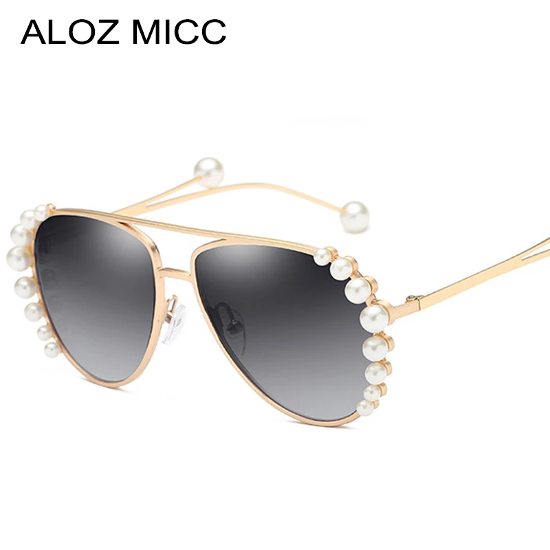 

ALOZ MICC Ladie Big Pearl Pilot Sunglasses Women Brand Designer Elegant Sun Glasses Female High Quality Metal Eyewear UV400 Q623