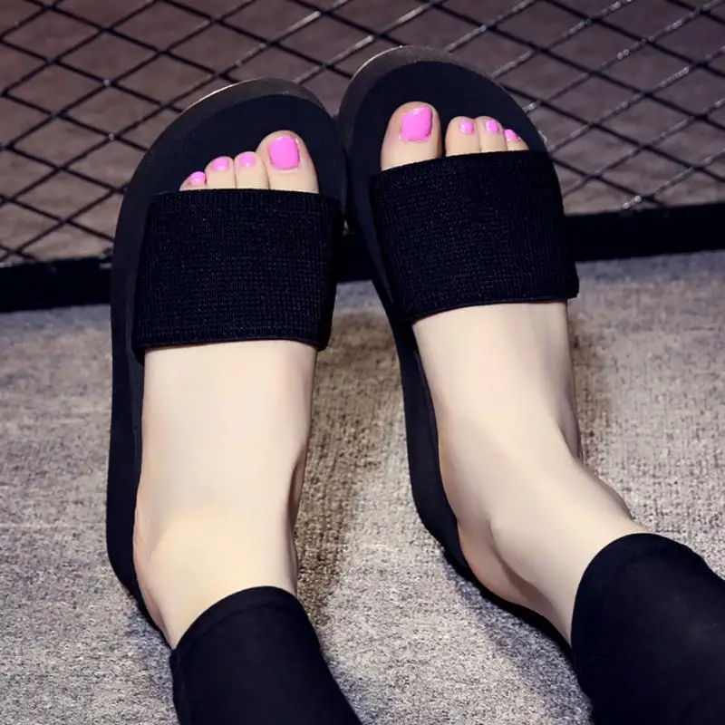 

2019 Summer Woman Shoes Platform bath slippers Wedge Beach Flip Flops High Heel Slippers For Women Black EVA Ladies Shoes
