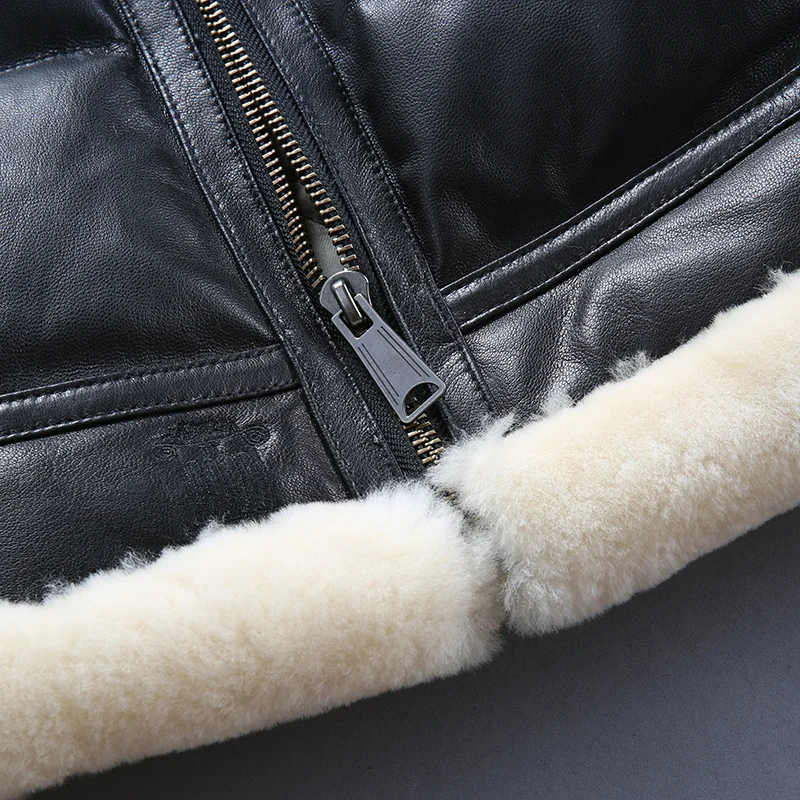 sheepskin coat Free shipping.Brand new mens goatskin jacket,winter warm 400g 80% white duck down leather jacket,classic B3 quality fur coat. sheepskin aviator jacket