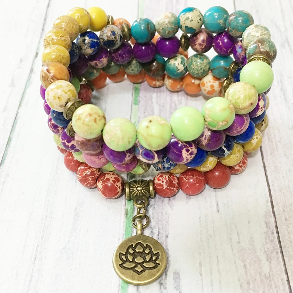 

MG0427 7 Chakra Imperial Jasper 108 Mala Yoga Bracelet Trendy Design Women`s Spiritual Balance Power Jewelry Wholesale