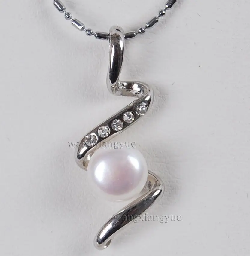 

white Akoya Cultured Pearl S shape Pendant Necklace 18" AAA Grade^^^@^Noble style Natural Fine jewe FREE SHIPPING