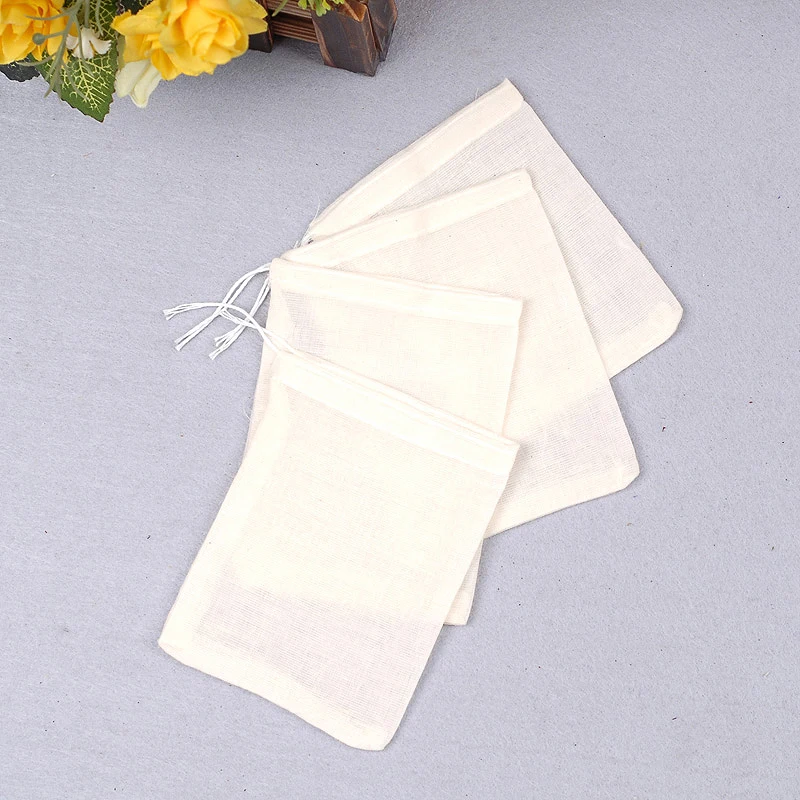 

10 Cotton Empty Teabags String Heat Seal Filter Paper Herb Tea Bag Reusable