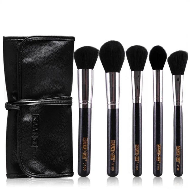 

FGHGF 5pcs Makeup Brushes Professional Make Up Brush Kit Eyes Face Foundation Maquiagem PU Leather Brush Bag