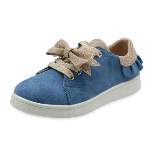Apakowa детские ботинки для девочек весна осень; носки для девочек с бантом модная детская одежда; искусственная кожа; кроссовки для маленьких девочек; повседневная обувь - Цвет: XB17002-blue