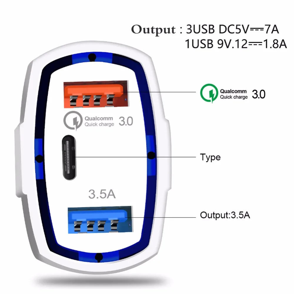 AZiMiYO 35 Вт автомобиля Зарядное устройство QC3.0 USB+ 5V3A Тип-c PD для скоростного мобильного телефона Быстрый Зарядное устройство автомобиля-Зарядное устройство для зарядное устройство для телефона планшета