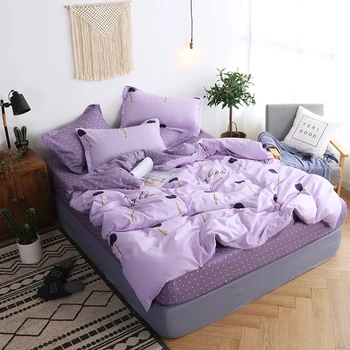 

BEST.WENSD Korean bedclothes Violet duvet cover sets Fitted Sheet and pillowcases full queen bed cover set beddings and bed sets
