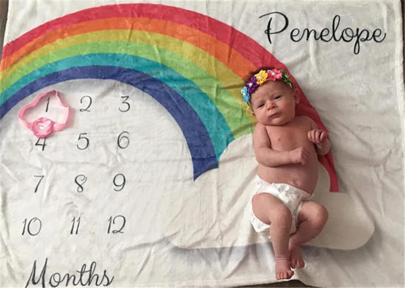 Плотное Фланелевое флисовое детское одеяло с изображением радуги, ежемесячное одеяло для фотосъемки новорожденных, фон для фотосъемки