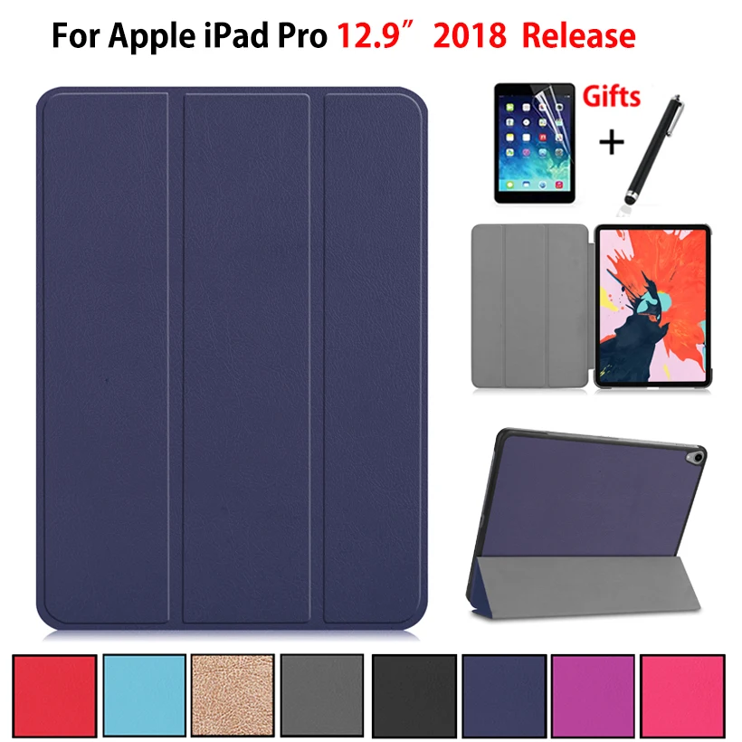 Чехол для iPad Pro 12,9 "(2018) чехол Funda для нового iPad Pro дюймов 2018 Планшет тонкий защитный Стенд кожаный чехол + стилус + пленка