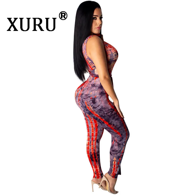 XURU Fashion Casual Print Jumpsuit Women's Deep V-neck Summer Sexy Leotard with Belt XURU Fashion Casual Print Jumpsuit Women's Deep V-neck Summer Sexy Leotard with Belt