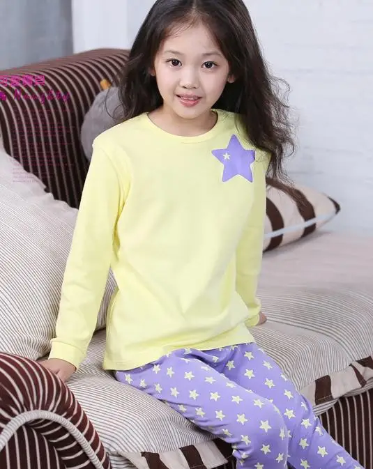 Retail Star Printed Girls' Long Sleeves Pajama Set for Spring Fall 2018 New Children's Pyjamas Cotton Kids Girls Sleepwear | Мать и