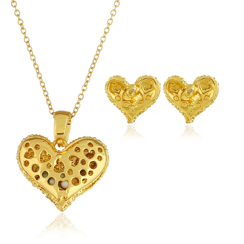 Heart-shaped Necklace Pendant Earring suit Made With Swarovski Crystal women Earring Three pieces jewellery suit