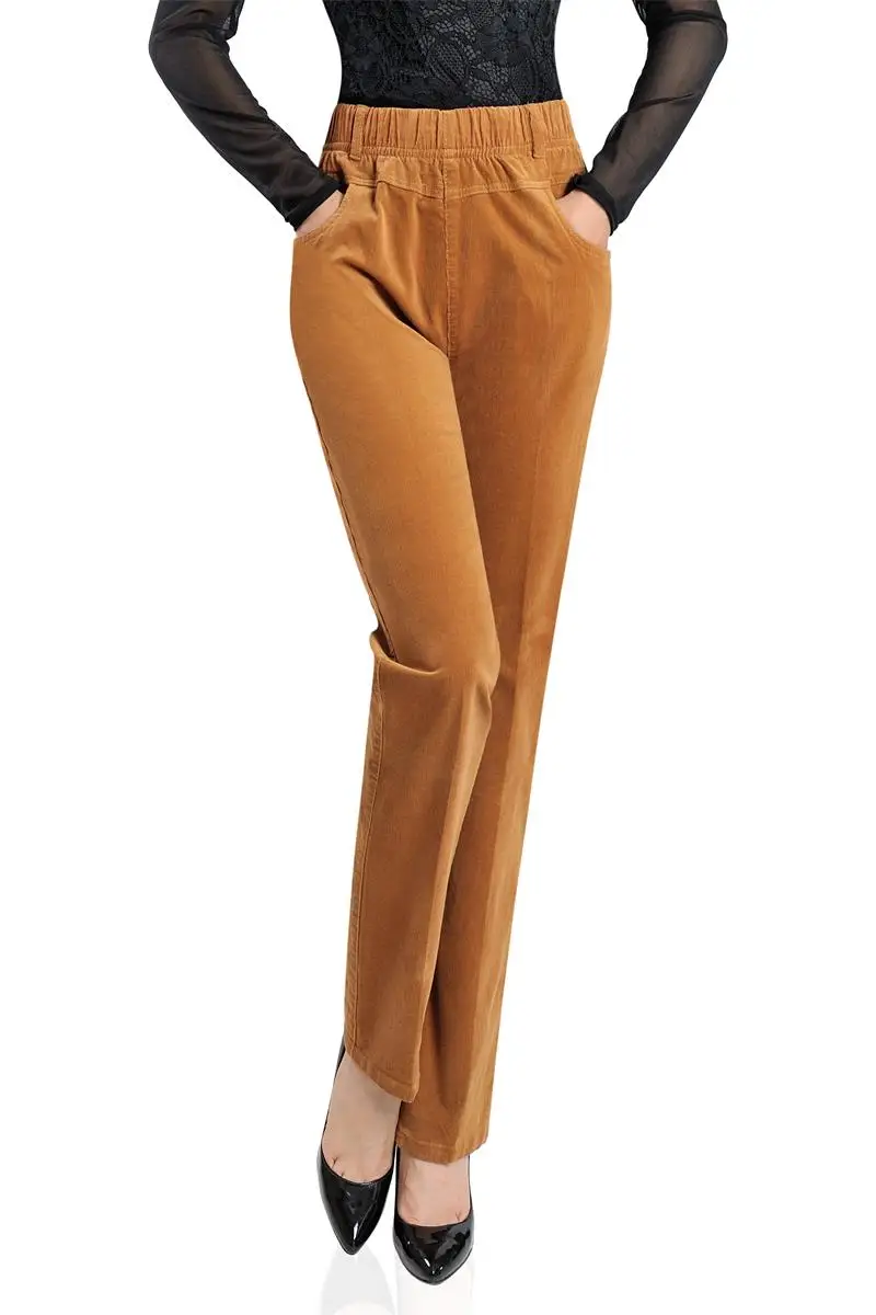 Промо-акция Для женщин Зимняя теплая плюс бархатный, вельветовый прямые брюки женские флисовые Высокая Талия Длинные брюки Размеры XL-6XL - Цвет: ginger