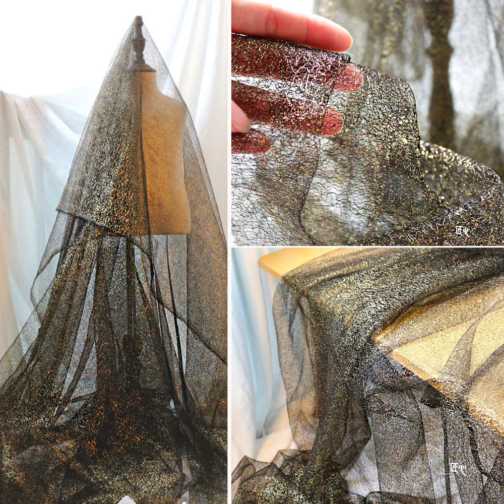50cm*155cm/piece Irregular cutout gold black mesh fabric mesh see