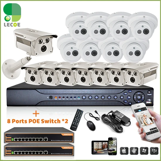 Наружная система видеонаблюдения 24 канала POE 24*1080P 2 SATA NVR 16 уличных POE-камер 720P