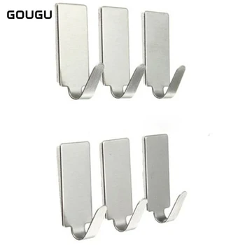 

GOUGU 6Pcs/Lot Creative Self-adhesive Multi-use Cloth Towel Hook Traceless Kitchen Bathroom Stainless Steel Wall Hooks