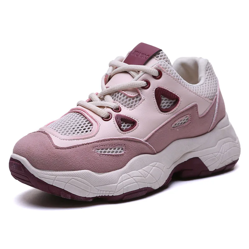 Sooneeya/плотные дышащие кроссовки для папы; женские белые, бежевые, розовые кроссовки с амортизацией; женская обувь на толстой резиновой платформе - Цвет: Pink B