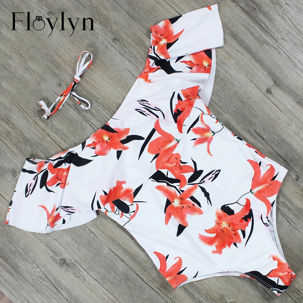Floylyn Цельный купальник с оборками для женщин новый цветочный сексуальный