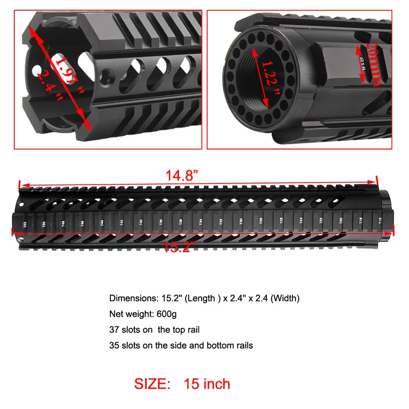15 inch AR .2235.56 Free Float Quad Handguard Rail Tube AR-15 M16 M4 Handguard RAS 1-18-15in-7