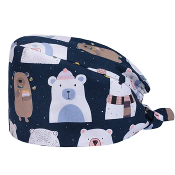 

Polar Bear Surgical Caps for Long Hair Medical Scrub Hats Dentist Work Hat 100% Cotton Adjustable Tieback with Elastic Dentist