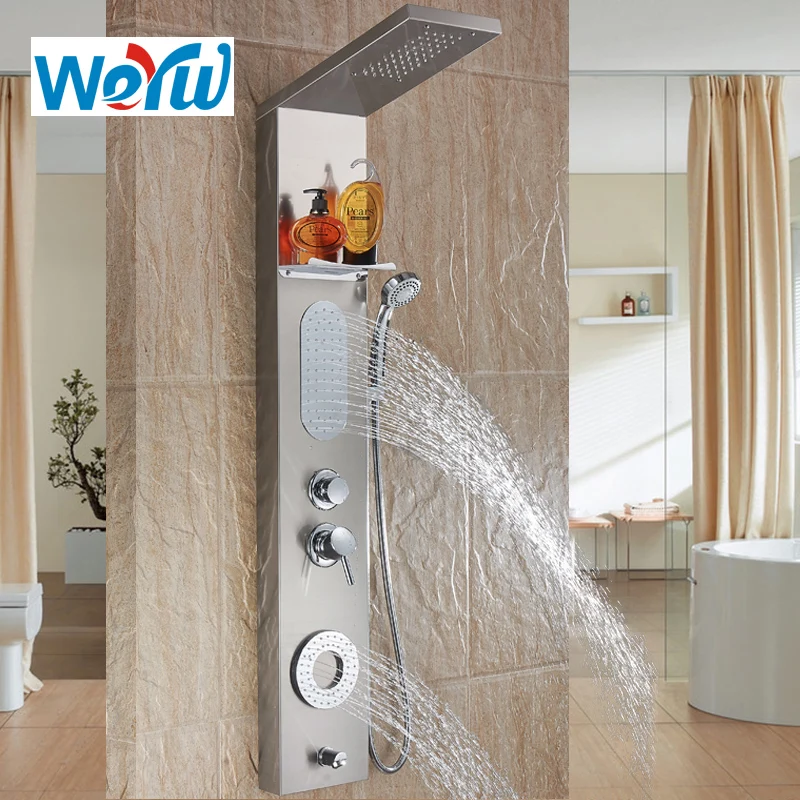 

WEYUU Stainless steel Four function Bathroom Shower Panel Hand Shower Shower Head Handheld Wall Mounted Brushed Nikel