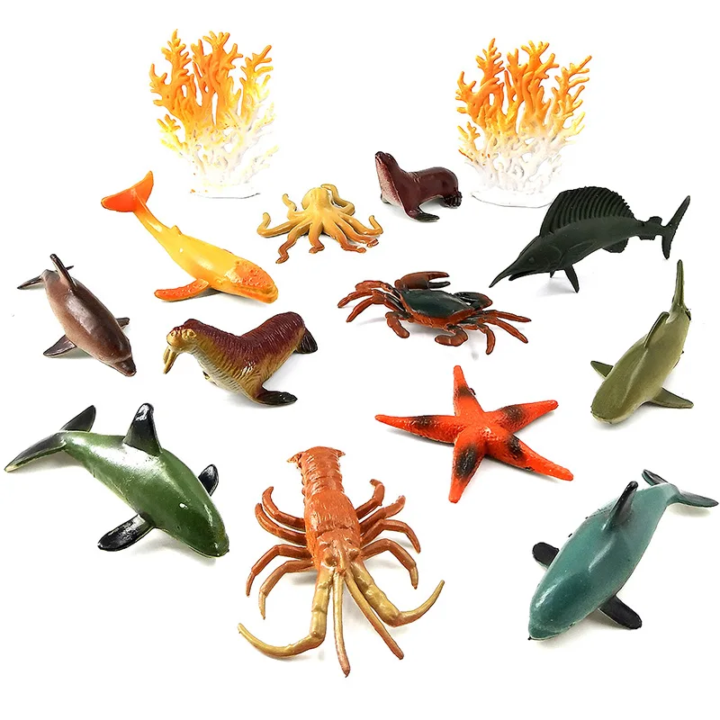 Акула, рыба, дельфин, краб, осьминог, фигурка животного, модель для домашнего декора, миниатюрное украшение для сада в виде Феи, современные аксессуары - Цвет: 12 pcs animal-003