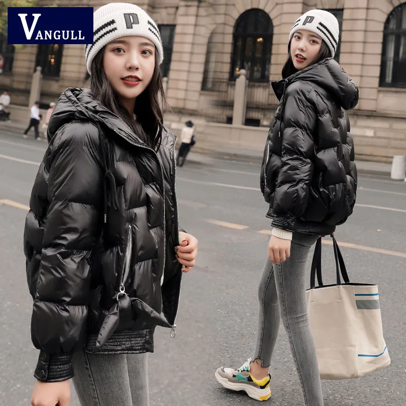 

VANGULL Winter Glossy Down Parka women's jackets large sizes Winter Warm Thick Parka Loose Coat Winter Women Jacket Outerwear