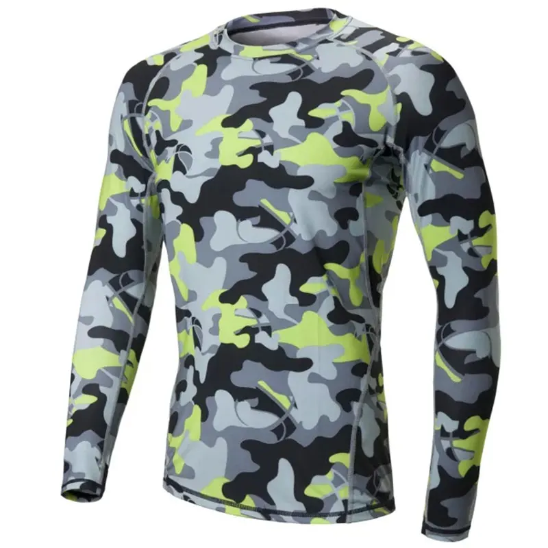 Men Running T shirt Compression Shirt Camouflage Tops