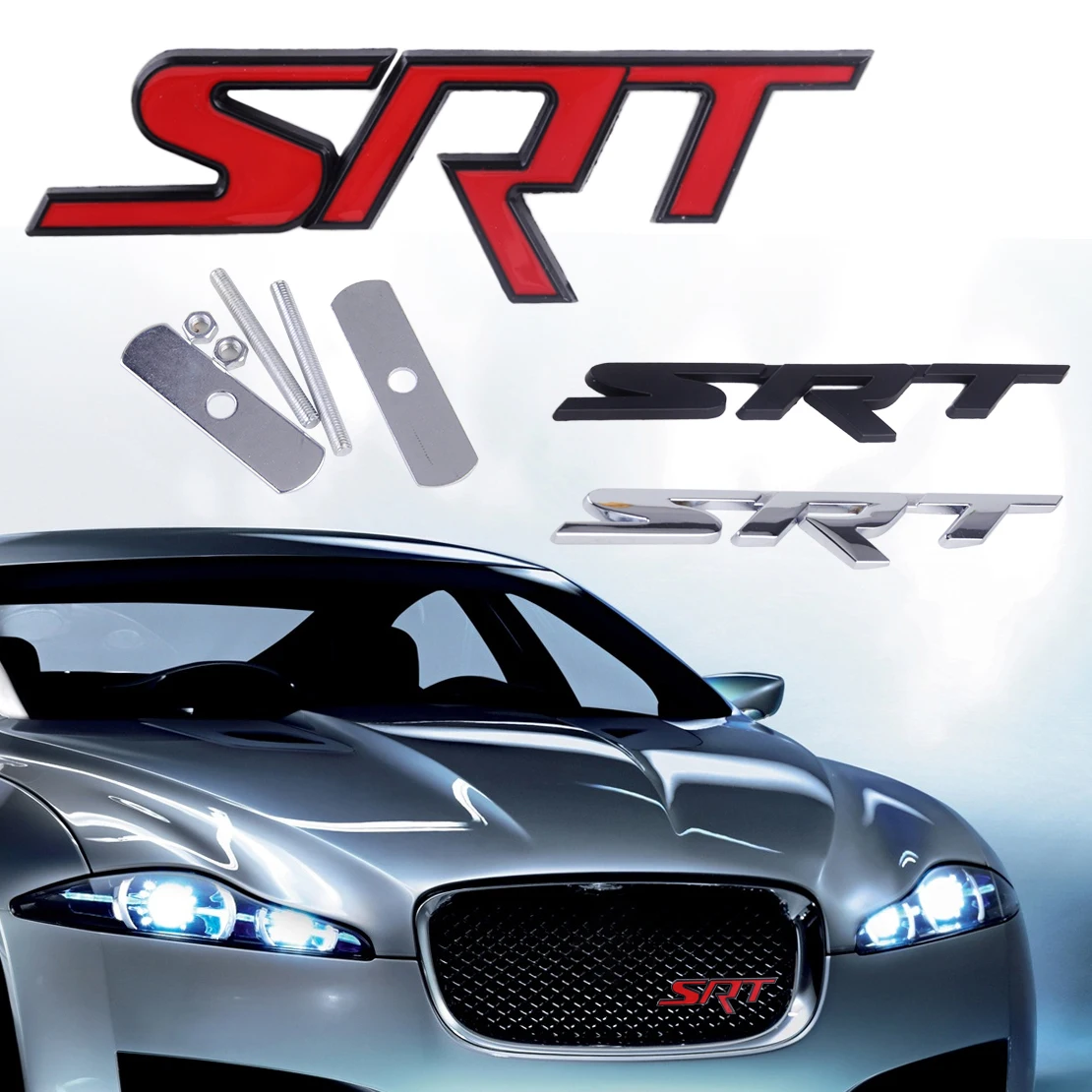 

CITALL Car Styling Metal 3D SRT Front Grill Grille Badge Emblem with Screw Gasket Kit fit for Dodge Charger Challenger Ram