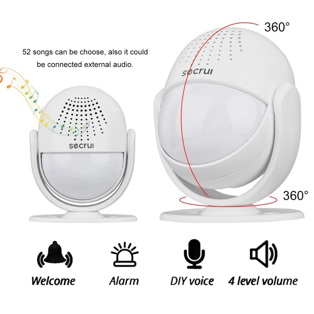 

Secrui KR-M6 Infrared Smart Welcome Doorbell Alarm System Wireless Doorbell Welcome Device Home Shop Anti-theft Alarm White