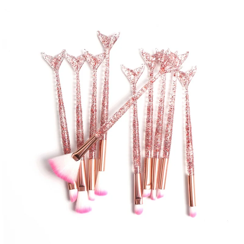 

10pcs Mermaid Brush Foundation Powder Eyeshadow Eyeliner Makeup Brushes Eyebrow Blush Lip Make Up Brush Set