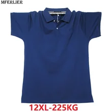 MFERLIER Мужская футболка большого размера плюс большой 8XL 9XL 10XL 11XL 12XL хлопковая летняя футболка с коротким рукавом синяя с отложным воротником