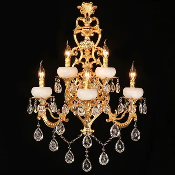 

Huge 5-light Gold Crystal Wall Lamp For Living Room Art Deco Hotel Wall Light Fixtures Large Villa Hall Led Wall Sconce Abajur