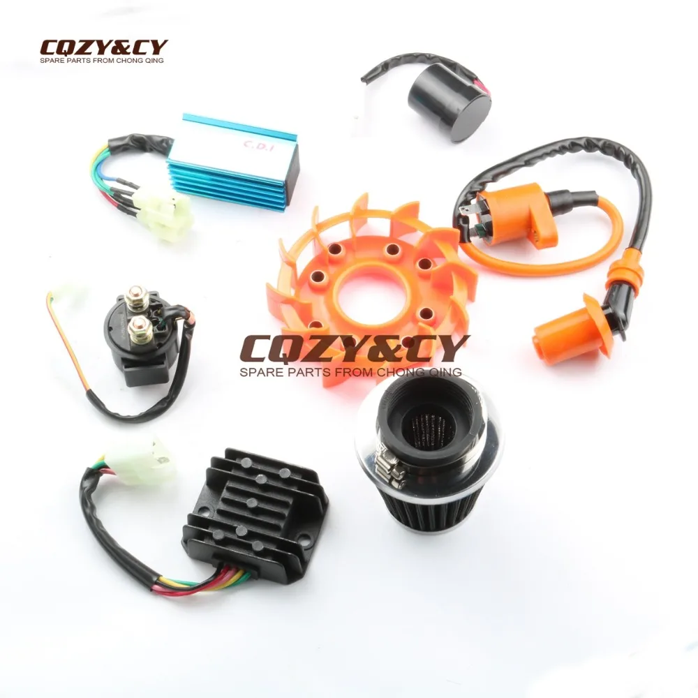 42 мм воздушный фильтр и катушка двигателя AC CDI & Flasher Relay Fan Kit для GY6 ATV Kart Scooter 152QMI 157QMJ