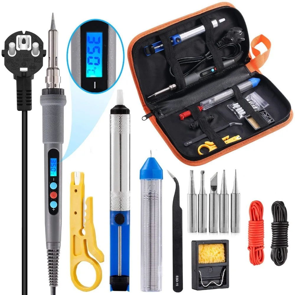 

110V/220V 90W Soldering Iron Kit Digital Temperature Control Soldering Iron With ON/OFF Switch, Tips Solder Sucker With Bag