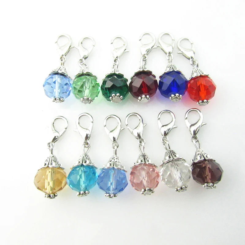 

Wholesale mix 12 Color Crystal Birthstone Charm floating dangle charm for Silver Lobster Clasp Pendant for DIY necklace Jewelry