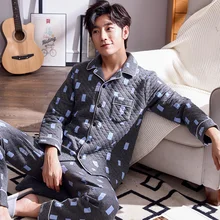 Зимние теплые длинные хлопковой подкладкой Для мужчин пижамы в клетку пижамный комплект Повседневное ночные пижамы Pijamas Размеры 3XL стеганые домашнего