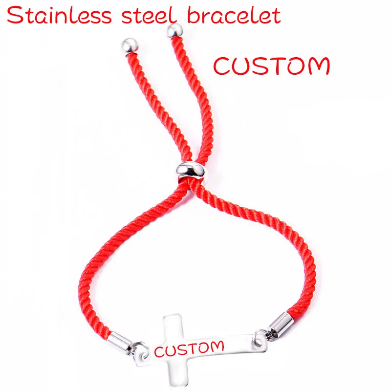 

Custom Personalized Baby Name Milan Line Bracelet Stainless Steel Crucifix Bracelet Simple Engraved Name Tele Charms Bracelet