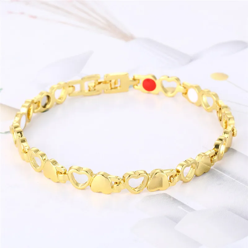 Gold Easy Магнитный браслет в форме сердца для женщин, Антирадиационный уход, браслеты и браслеты из нержавеющей стали, оздоровительный германий - Цвет: Gold Easy