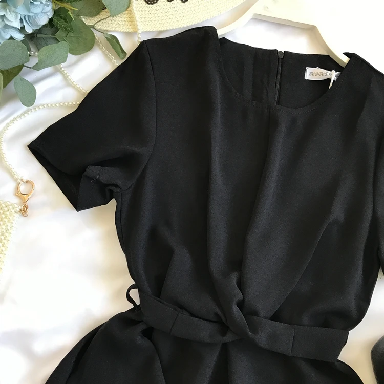 Новая Однотонная рубашка с круглым вырезом на шнуровке Женская Тонкая Повседневная блуза с коротким рукавом топы G290