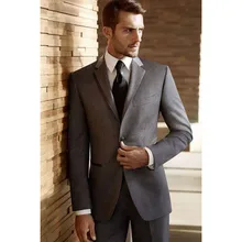 Smoking Custom Grey Blazer Tuxedos Wedding Groom Suits For Men Slim Fit Groomsmen Suit Two Buttons Bridegroom (jacket+pants)