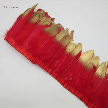 

Beautiful Goose Feather Trims 10Yards Dyed Geese Feather Ribbons 15-20cm Red Goose Feather Cloth Belt DIY Clothing Decorative