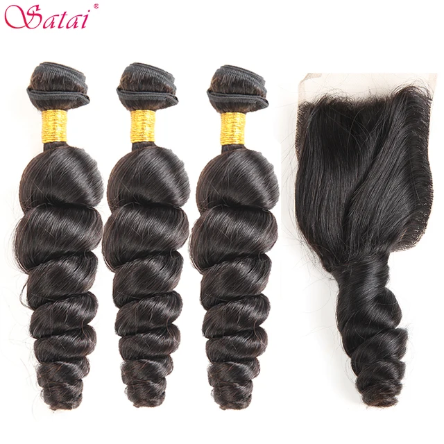 Best Price Satai Loose Wave 3 Bundles With Closure 100% Human Hair Bundles With Closure Brazilian Hair Weave Bundles NonRemy Hair Extension Best Price Satai Loose Wave 3 Bundles With Closure 100% Human Hair Bundles With Closure Brazilian Hair Weave Bundles NonRemy Hair Extension
