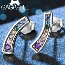 GAGAFEEL, Винтажные серьги-гвоздики с цветным камнем для женщин, 925 пробы, серебряные серьги с кристаллами и луной, брендовые новые ювелирные изделия, подарок