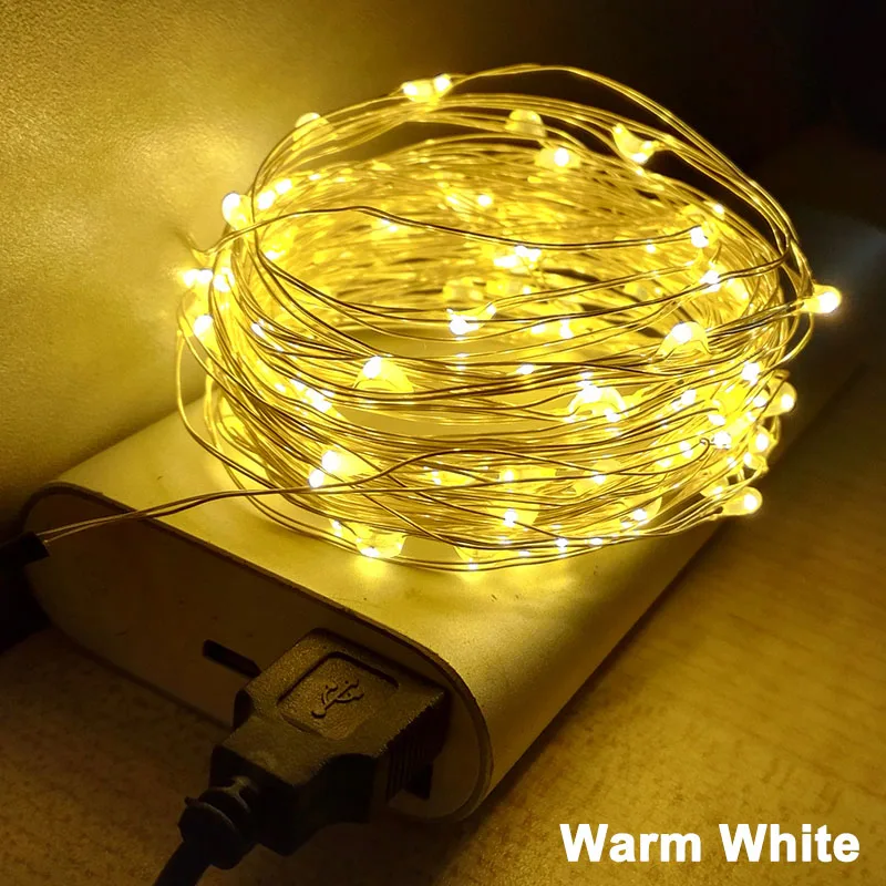 5/10 м светодиодный светильник-гирлянда с питанием от USB, медный провод, водонепроницаемый Сказочный ночной Светильник для нового года, Рождества, уличного украшения - Emitting Color: Warm White