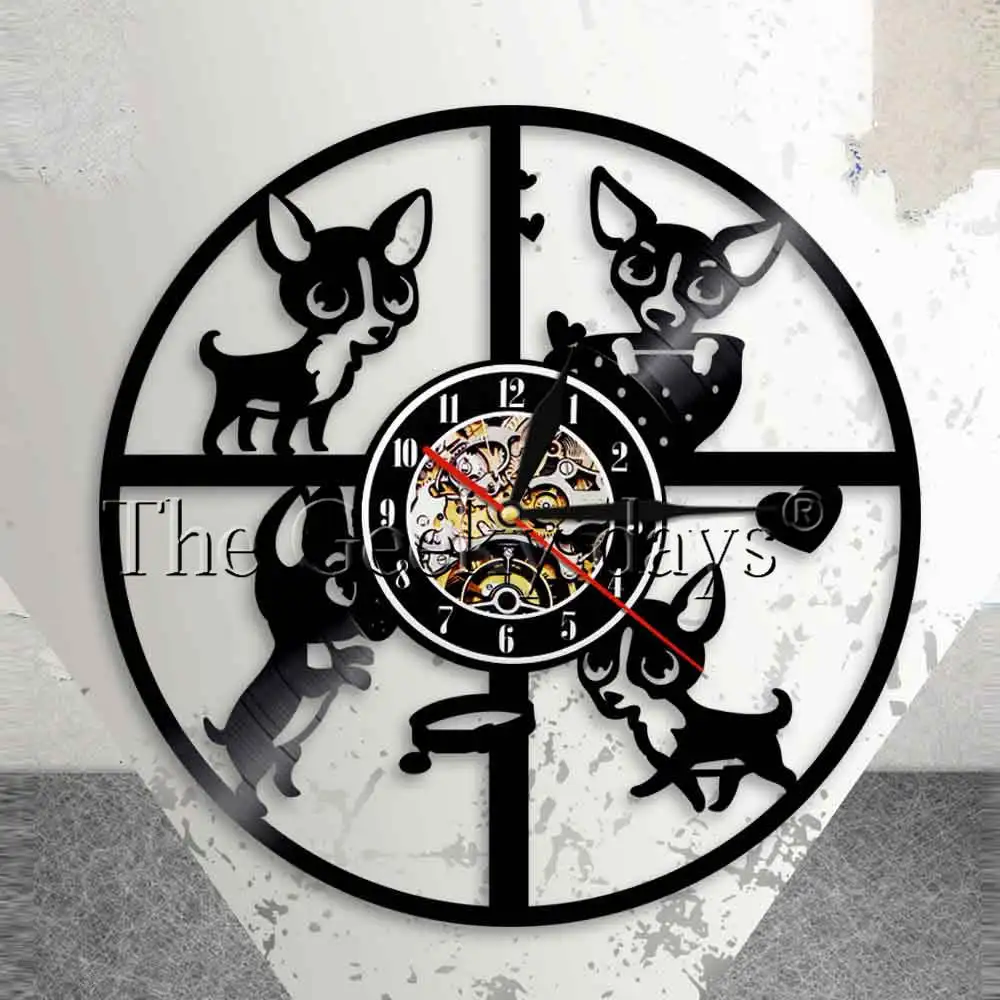 Chihuahua Wall Clock Dog Breeds Puppy Vinyl Record Clock Dog Pet Vintage Clock Doggy Modern