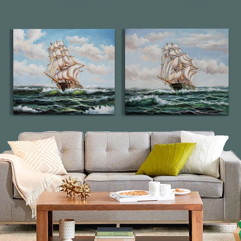 Envío rápido barco y Océano pintura al óleo pintado a mano sobre lienzo