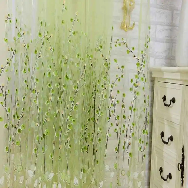 Plum Flower Printed Window Sheer Voile Tulle Curtain For Living